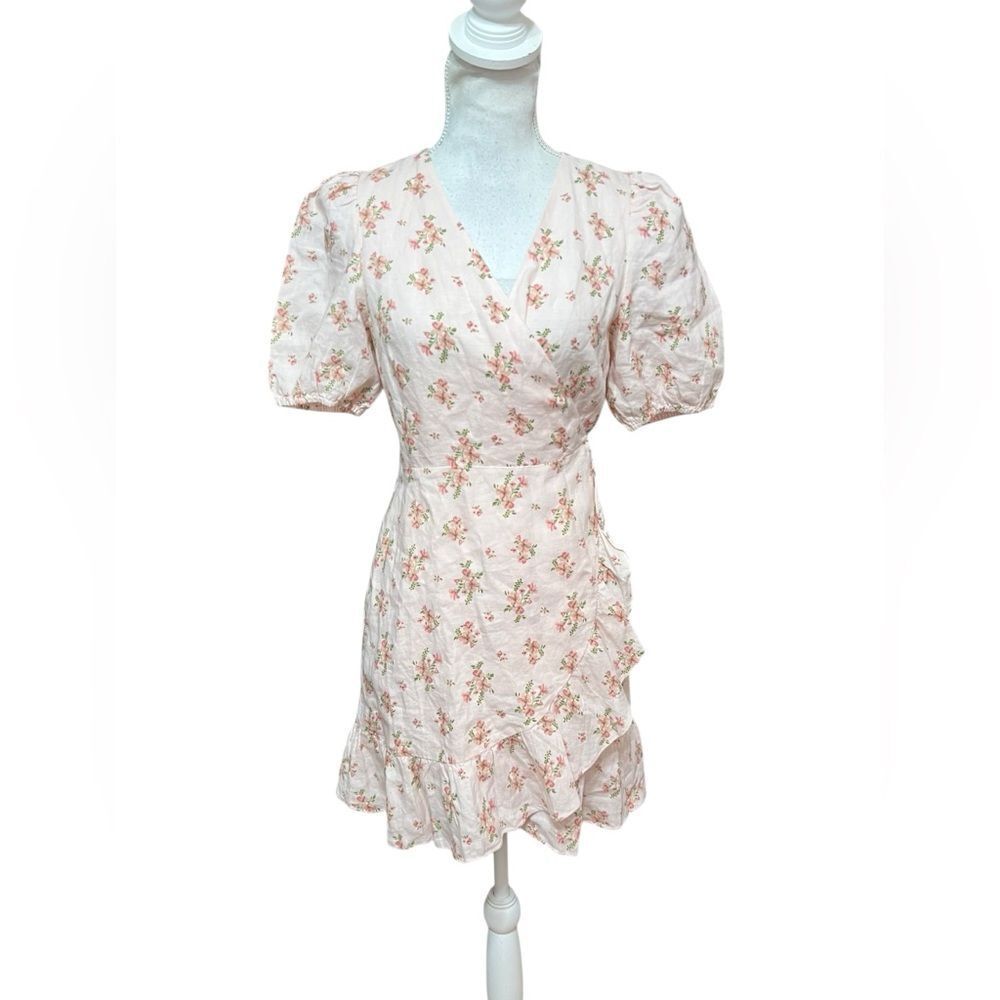 & other stories | Puff Sleeve Linen floral Wrap Dress size 6 NWT - Picture 1 of 6